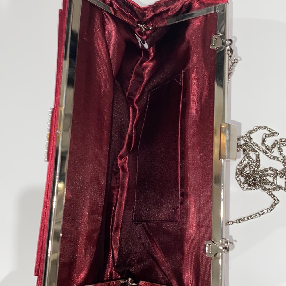 Red/Maroon Silver Fancy Clutch with Satin Finish Prom dress friendly - Picture 6 of 6